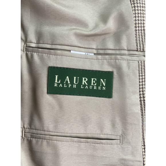 Vintage Ralph Lauren Sport Coat 48 L Beige Silk Wool Glen Plaid Designer LRL - Picture 10 of 13